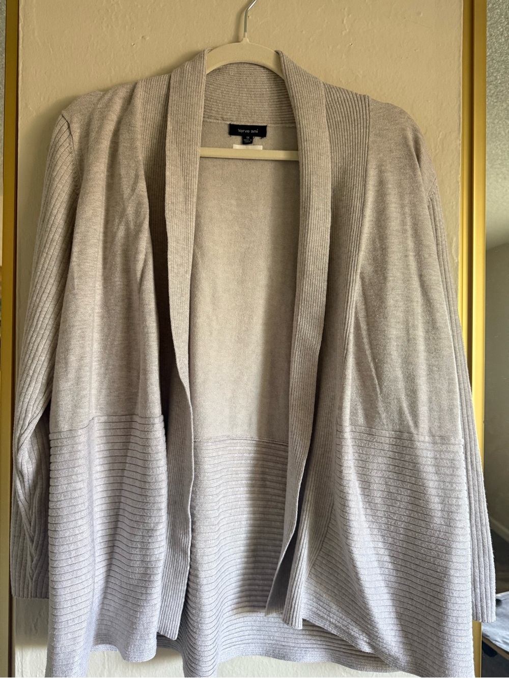 Verve Ami Heather Gray Open-Front Ribbed Shawl Cardigan